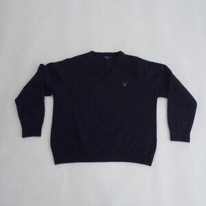 VTG Gant Black Shield Crest Collegiate Heritage Fine Knit Crewneck Sweater L